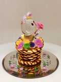 Sitting Pretty Pig Figurine | Handcrafted Glass Pig in Flower Basket