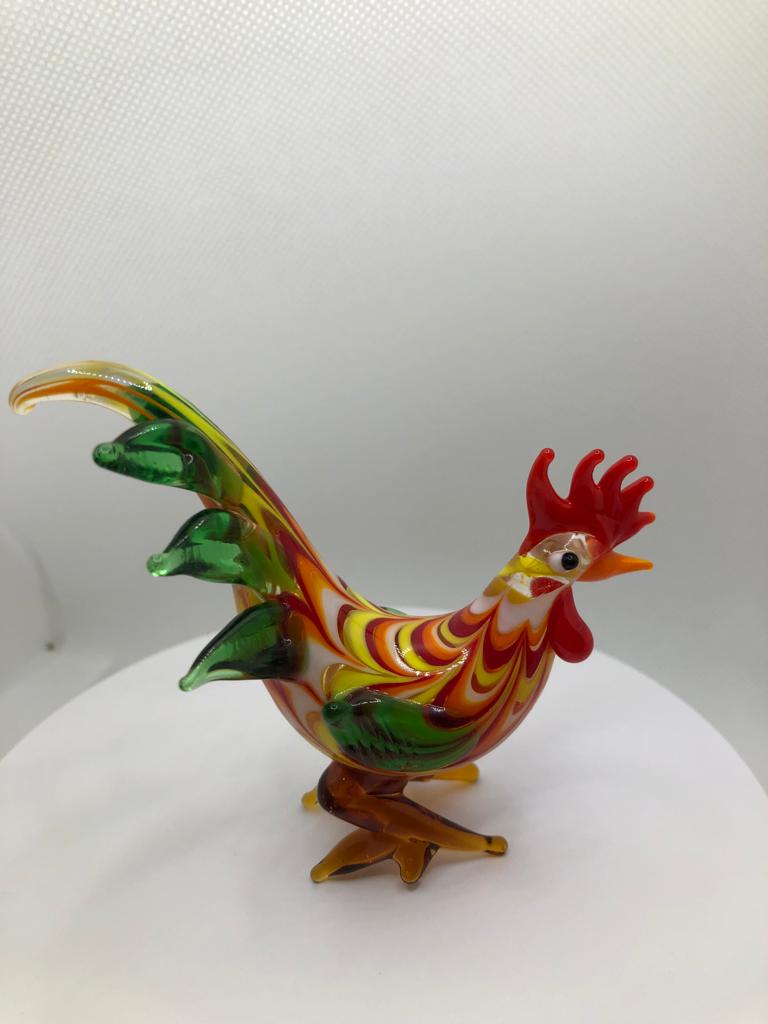 Milano Red and Orange Rooster Art Glass Animals Figurine