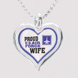 Proud U.S. Air Force Wife Heart Pendant on Silver Cord