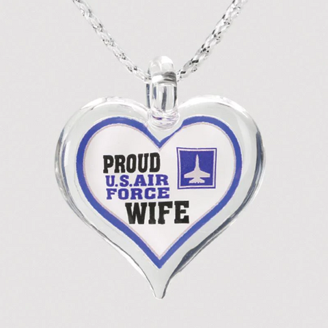 Proud U.S. Air Force Wife Heart Pendant on Silver Cord