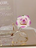 Mom You Are the Heart of Our Family Figurine, Handcrafted Glass Rose Gift for Mom