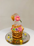 Playful Glass Puppy Figurine in Flower Basket | Dog Lover Gift Decor