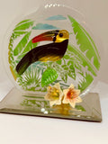 Toucan Glass Figurine | Handcrafted Bird Art with Crystals and Jungle Theme