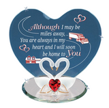 Swan Figurine with Heart | Handcrafted Glass Art with Crystal and Gold Accents