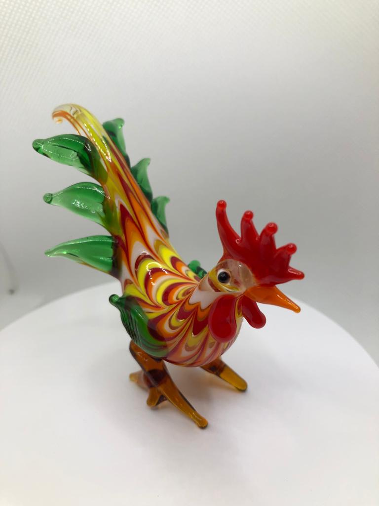 Milano Red and Orange Rooster Art Glass Animals Figurine