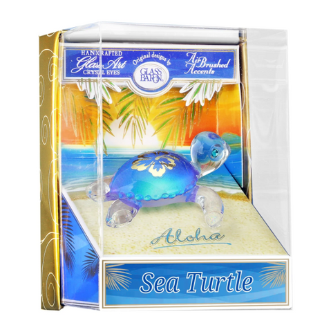 Sea Turtle Glass Figurine in Aloha Keepsake Gift Box