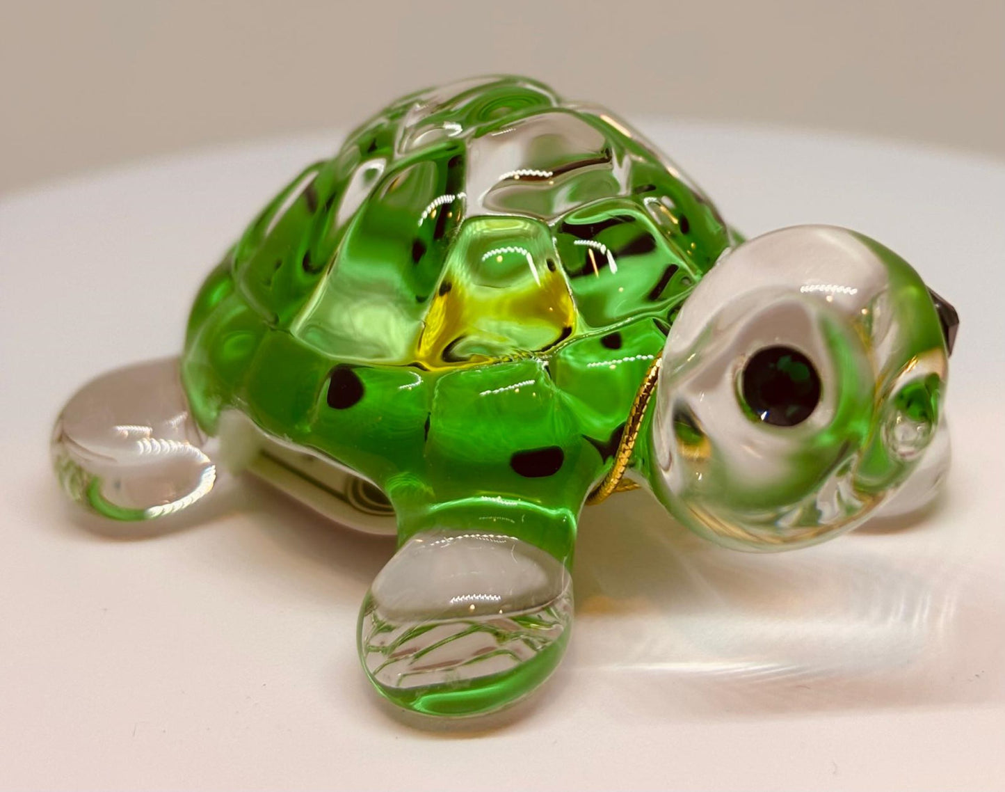 Bright Green Turtle Glass Figurine Handcrafted Sea Turtle Decor