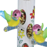 Bird Feeder Handcrafted Glass Figurine with Painted Birds