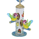Bird Feeder Handcrafted Glass Figurine with Painted Birds