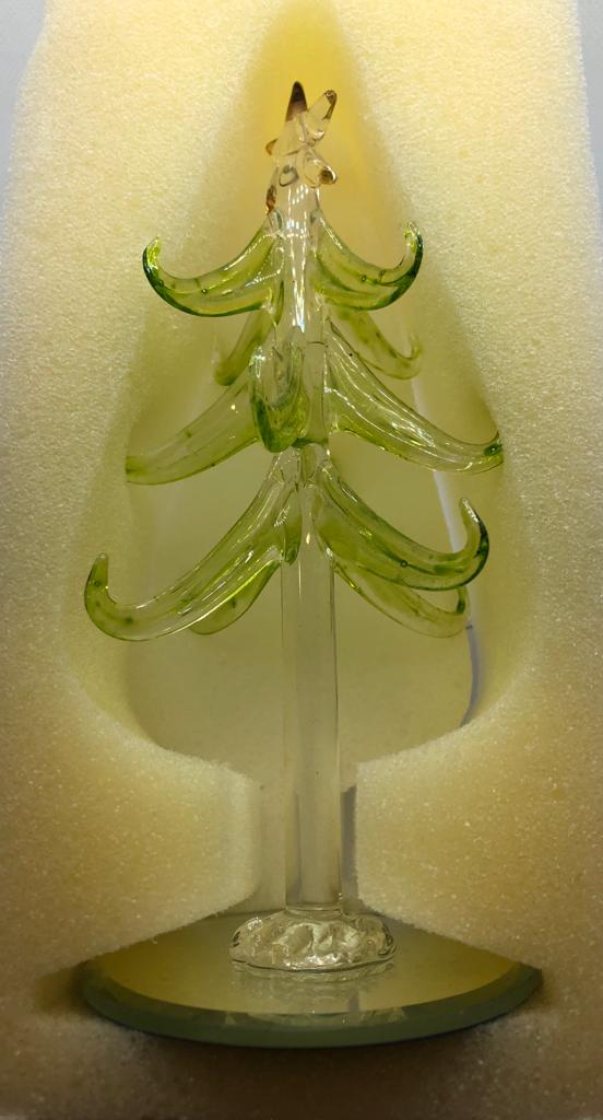 Green Glass Christmas Tree 6 inch with Ornaments