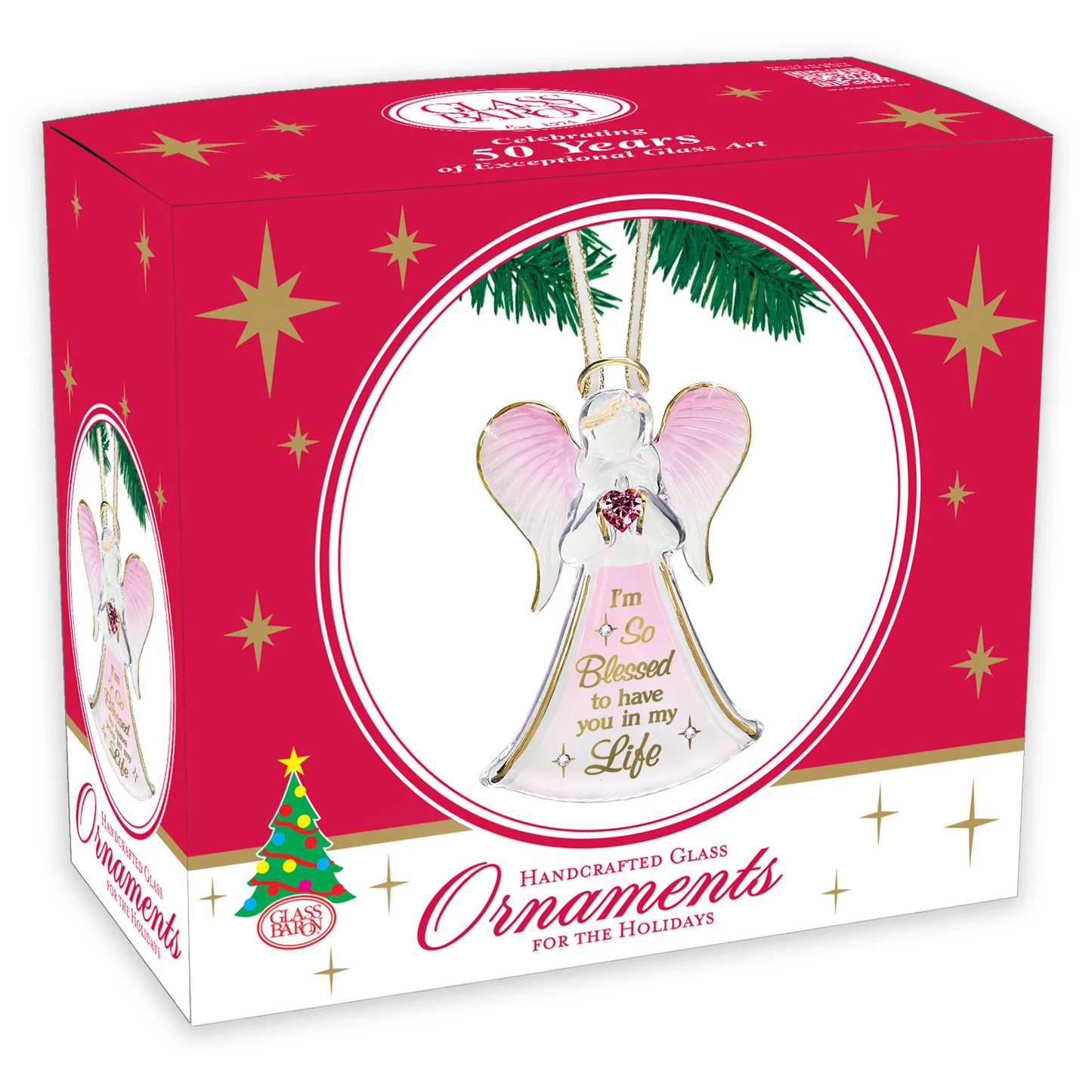 “I’m Blessed” Angel Ornament | Glass Angel Gift with Crystal Heart