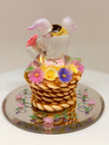 Sitting Pretty Pig Figurine | Handcrafted Glass Pig in Flower Basket