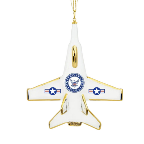 U.S. Navy F-18 Jet Glass Ornament Military Patriotic Holiday Decor
