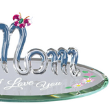 Mom “I Love You” Glass Figurine with Butterfly and Flowers