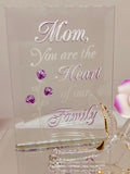 Mom You Are the Heart of Our Family Figurine, Handcrafted Glass Rose Gift for Mom