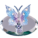 Blue Butterfly Glass Figurine on Mirror | Handcrafted Crystal Accent