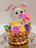 Sitting Pretty Pig Figurine | Handcrafted Glass Pig in Flower Basket