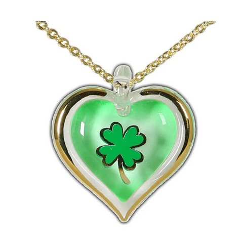 Lucky Heart Necklace with Four-Leaf Clover 18" Gold Plated Chain Good Luck Gift