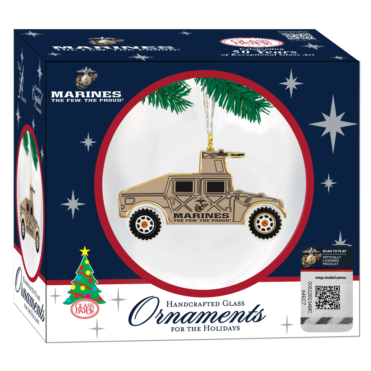 USMC Humvee Ornament, Handcrafted Glass Marine Corps Military Ornament, Marine Corps Gift