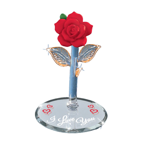Red Rose Figurine, Handcrafted Glass Red Rose, Anniversary Gift, Gift for Her, Home Decorations