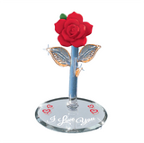 I Love You" Red Glass Rose Figurine Gift for Her Romantic Keepsake