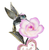 Forever & Always Hummingbird with Pink Rose Handcrafted Glass Figurine