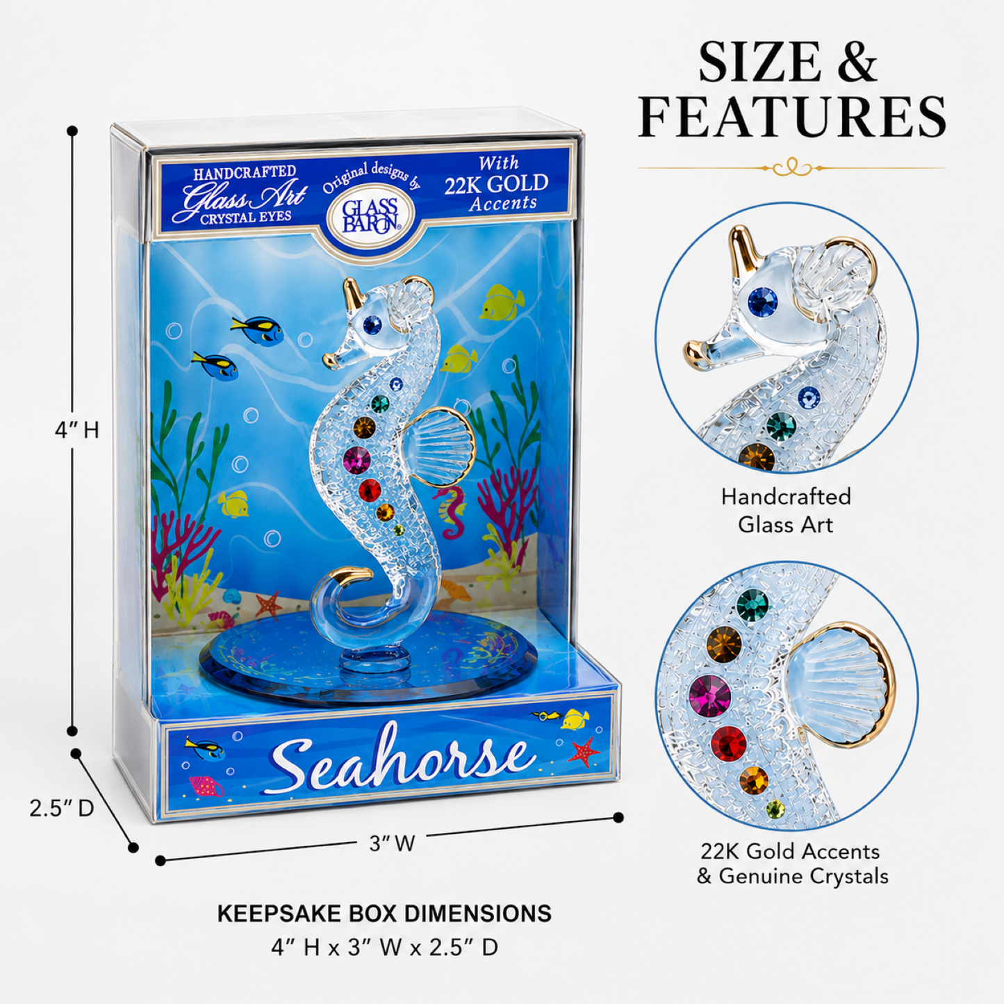 Seahorse Keepsake Box, Handcrafted Glass Seahorse Figurine, Coastal Ocean Décor, Beach Gift, Marine Life Collectible