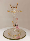 Bird on Birdbath Figurine | Handcrafted Glass Bird and Rose Decor