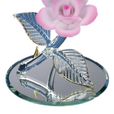 Butterfly on Pink Rose Figurine Handcrafted Glass Gift