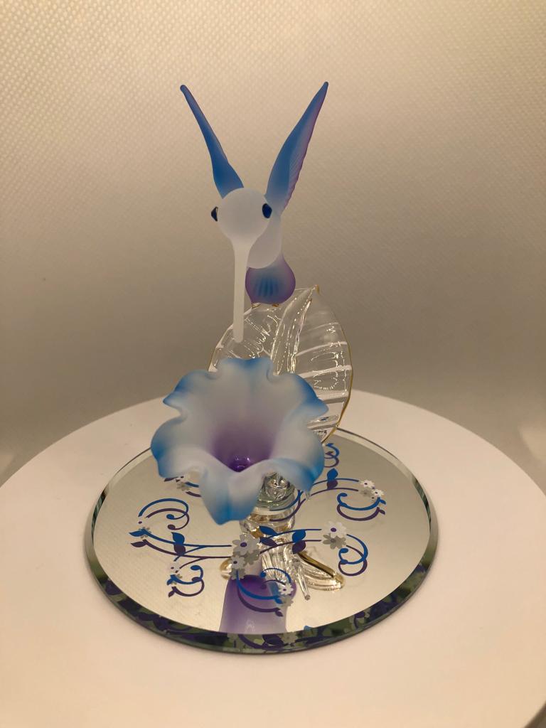 Glass Baron Hummingbird with Blue Flower Collectible Figurine