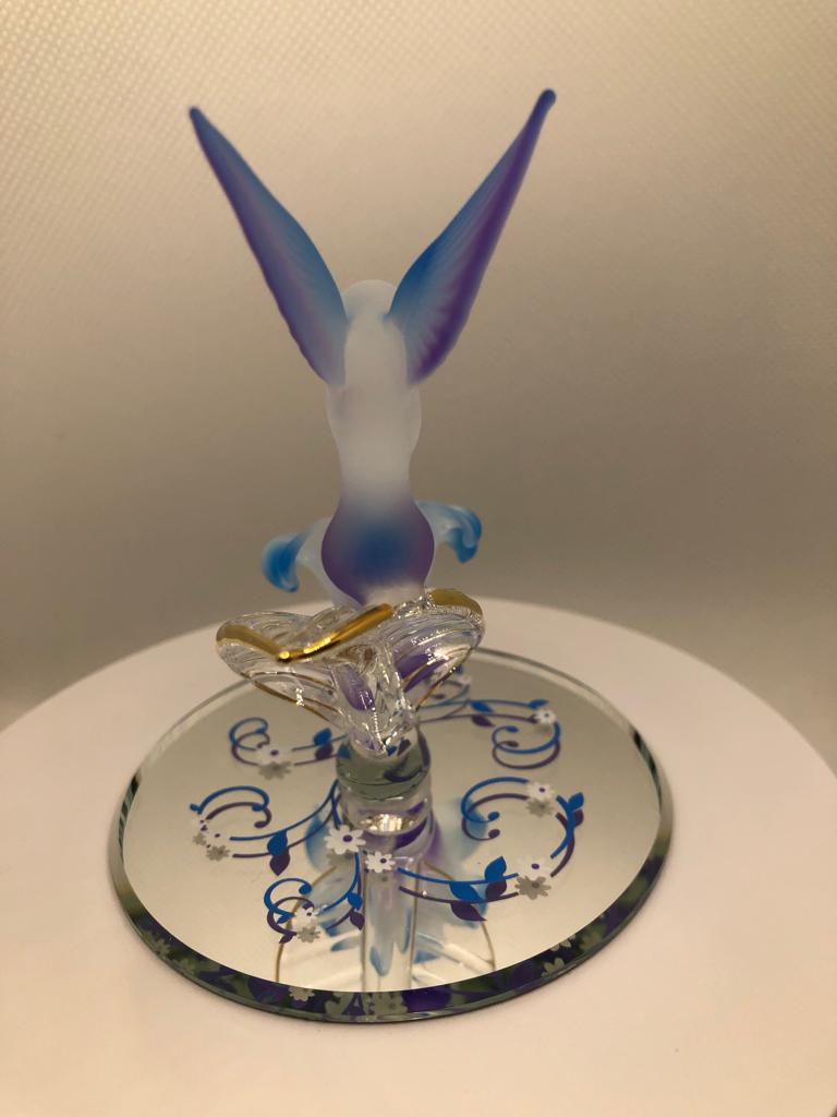 Glass Baron Hummingbird with Blue Flower Collectible Figurine