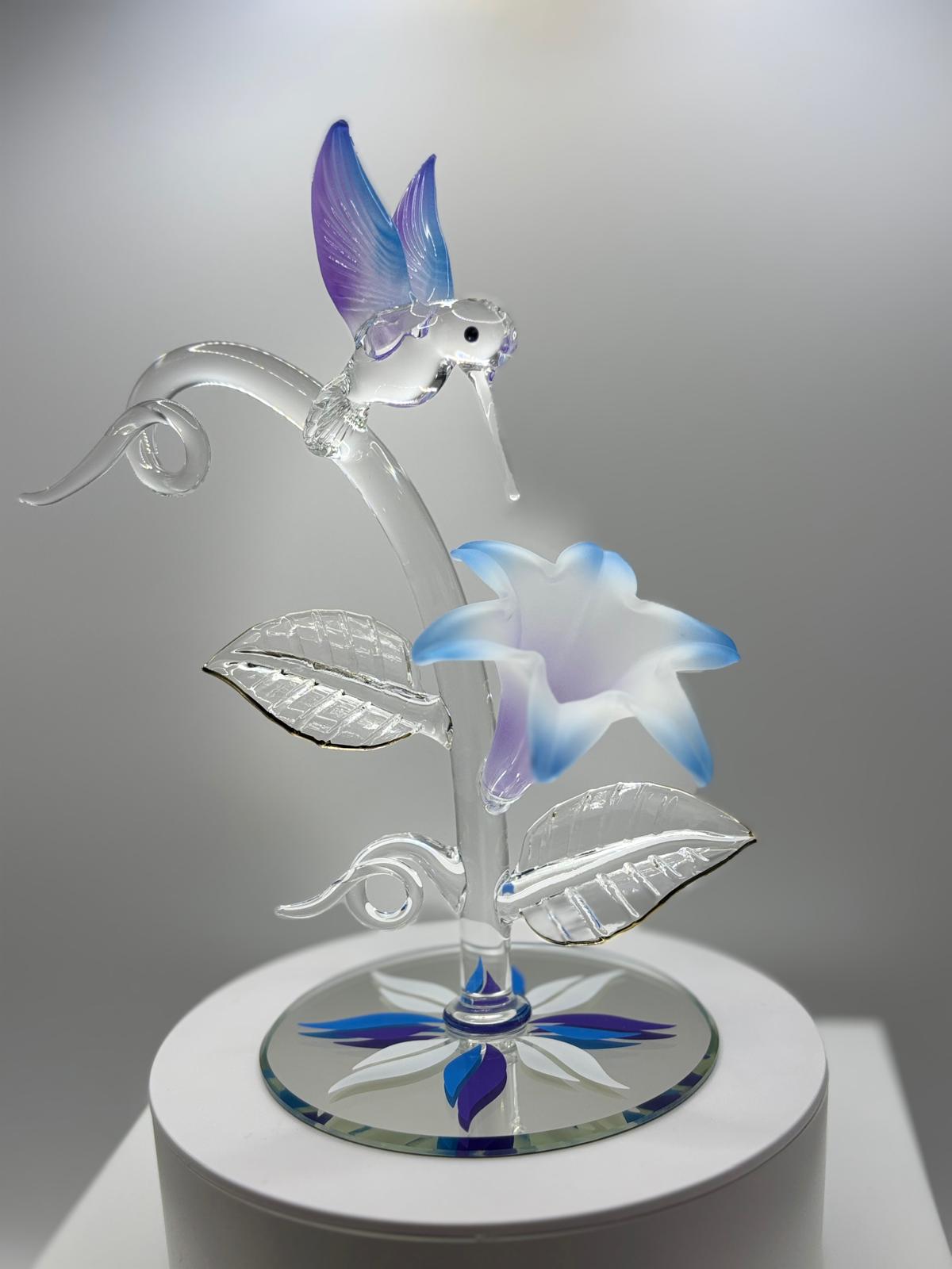 Hummingbird Glass Sculpture with Lily – Handcrafted Home Decor Gift