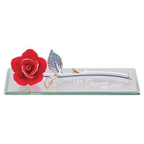 Red Rose Forever My Love Figurine with 22Kt Gold and Mirrored Base