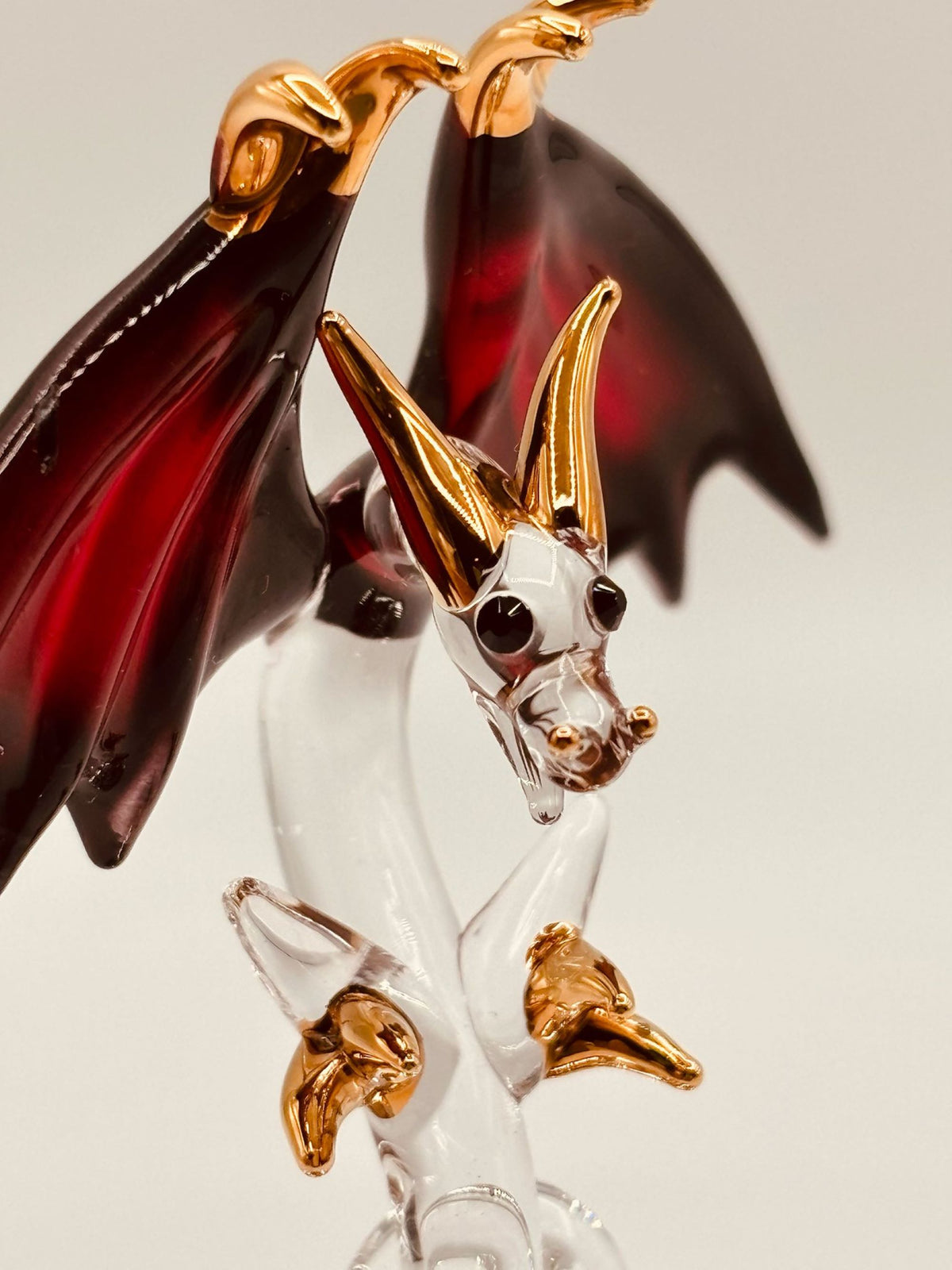 Glass Dragon Figurine, Handcrafted Red Winged Dragon, Fantasy Decor, Dragon Lover Gift, Collectible