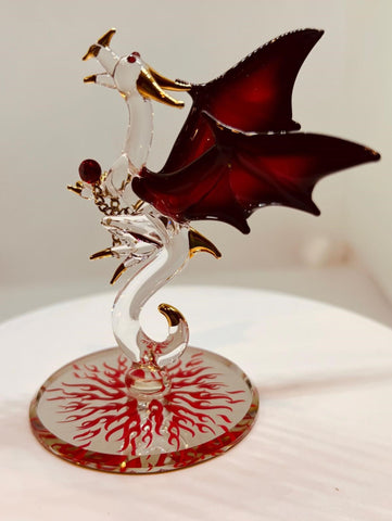 Dragon with Fire Figurine Handcrafted Glass Dragon Collectible