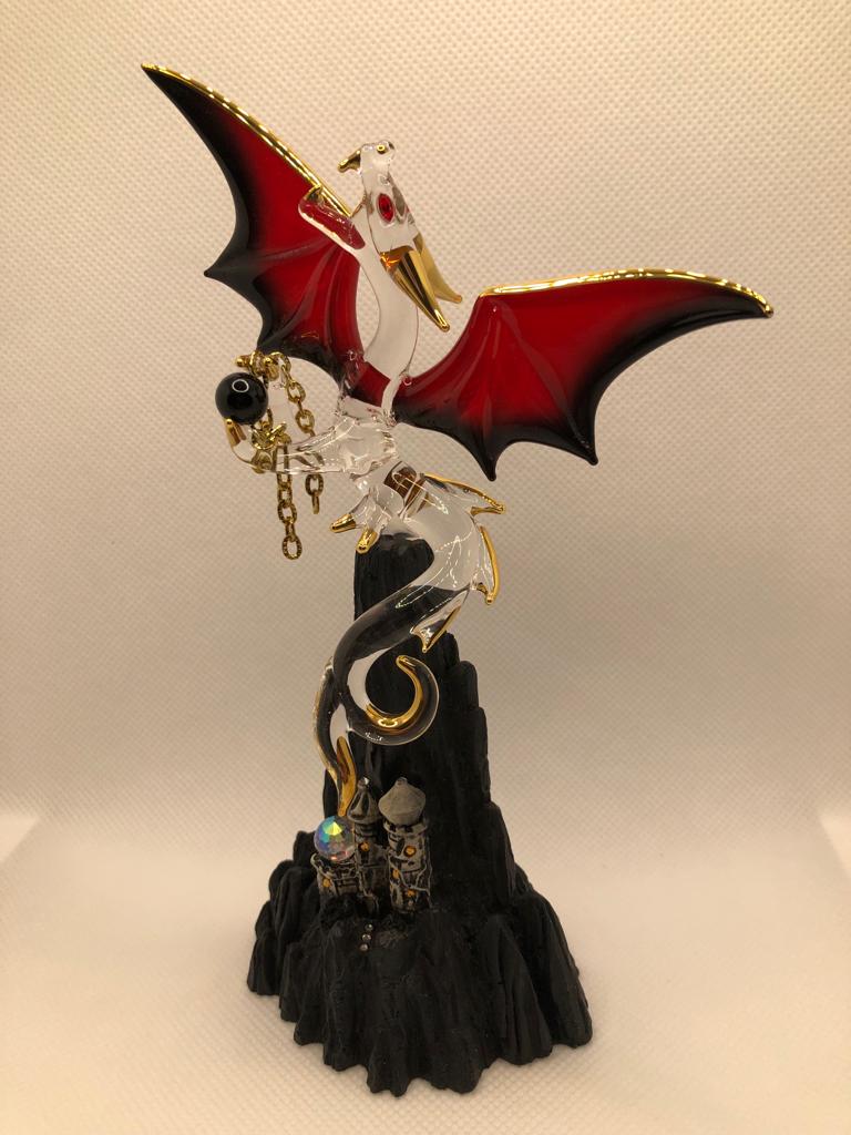 Glass Baron Dragon Figurine Castle Mountain with Crystal Accents