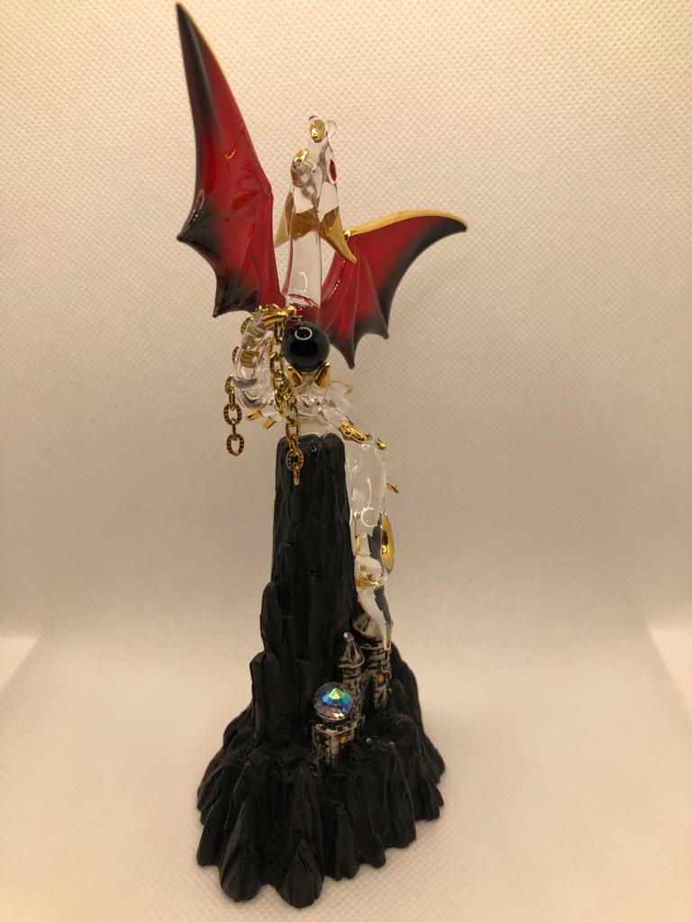 Glass Baron Dragon Figurine Castle Mountain with Crystal Accents