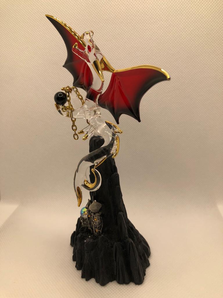 Glass Baron Dragon Figurine Castle Mountain with Crystal Accents