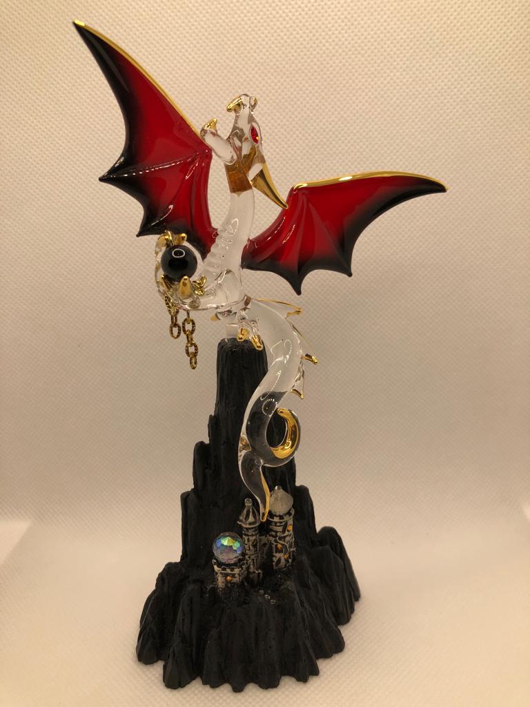 Glass Baron Dragon Figurine Castle Mountain with Crystal Accents