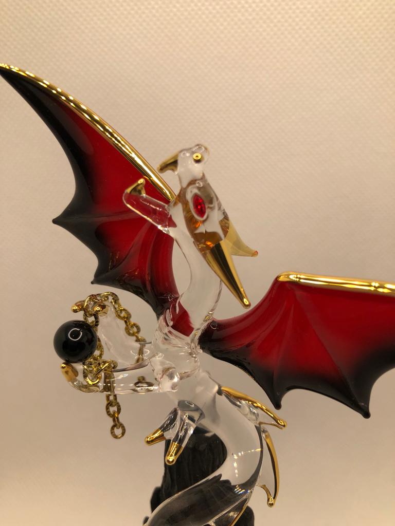 Glass Baron Dragon Figurine Castle Mountain with Crystal Accents