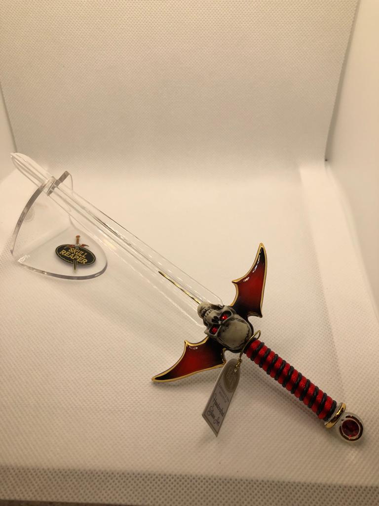 Skull Sword Handcrafted Glass Fantasy Décor with Crystal Accents