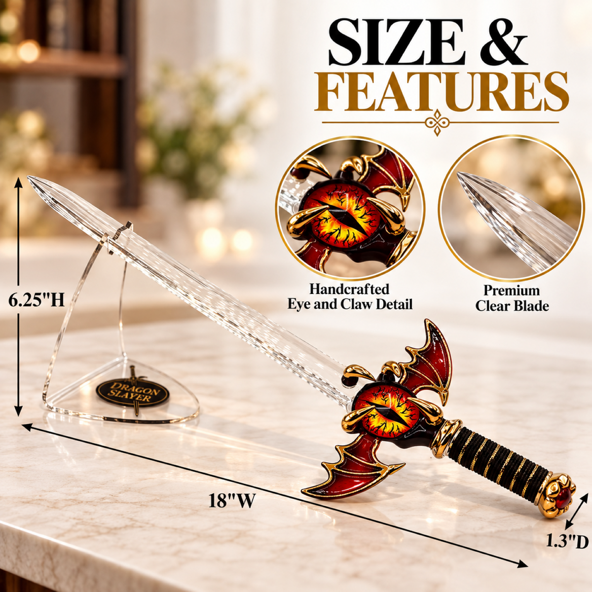 Fantasy Sword Figurine, Sword with Eye & Claw, Gothic Decor, Collector Gift