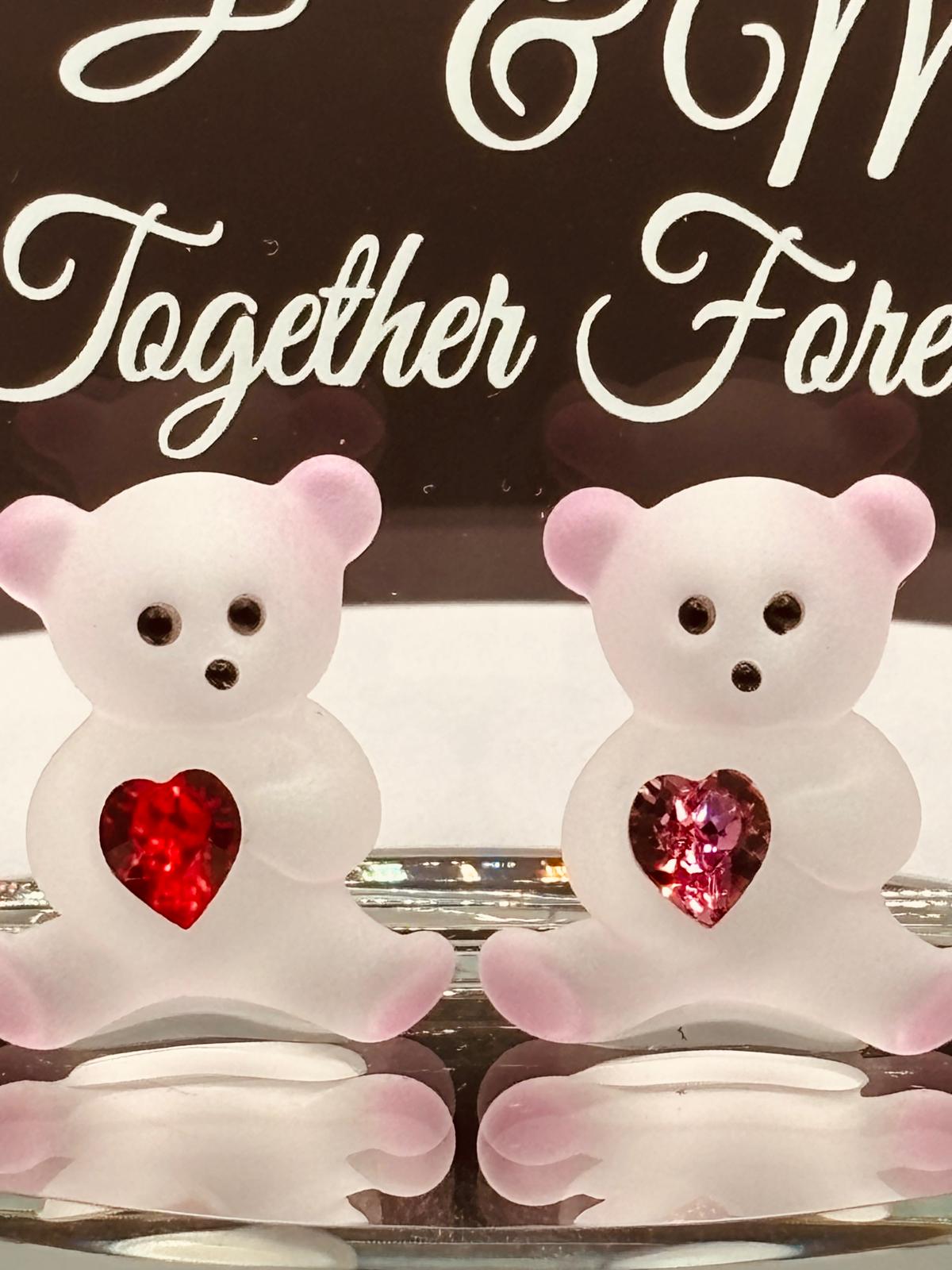 You & Me Bear Figurine | Handcrafted Glass Teddy Bears Love Gift with Hearts
