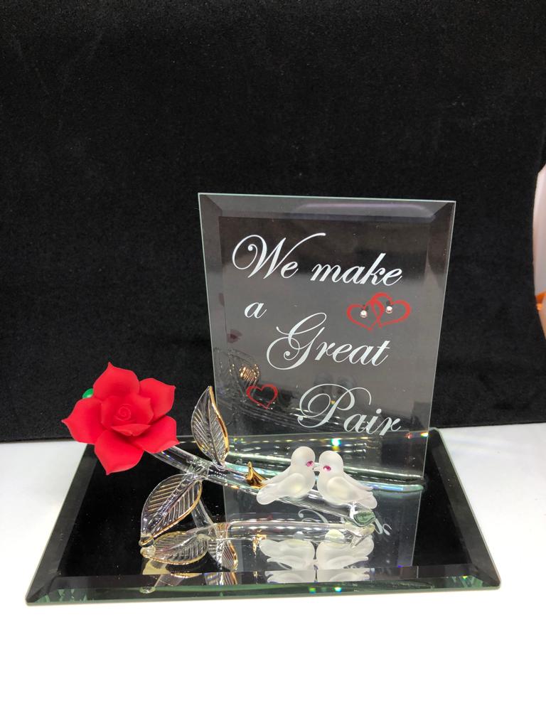 Rose & Love Doves Figurine, Handmade Dove Pair, Couple Christmas Gift, Valentine's Day Gift, Anniversary Gift, Home Decor