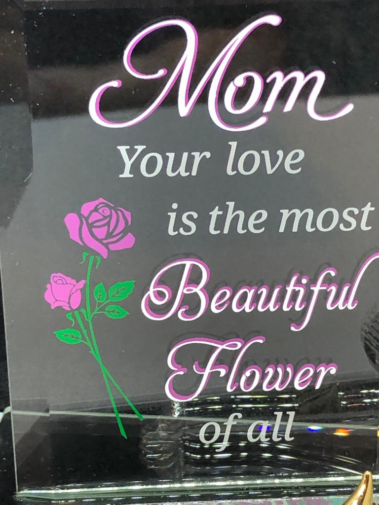 Glass Mom Figurine Pink Rose Accented with 22Kt Gold Mother's Day