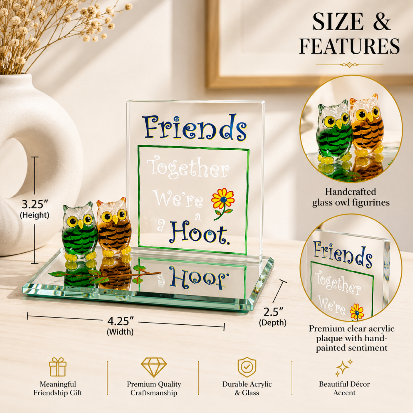 Owl Figurine Friendship Gift – Glass Owl Figurines, Best Friend Gift, Friends Owl Decor