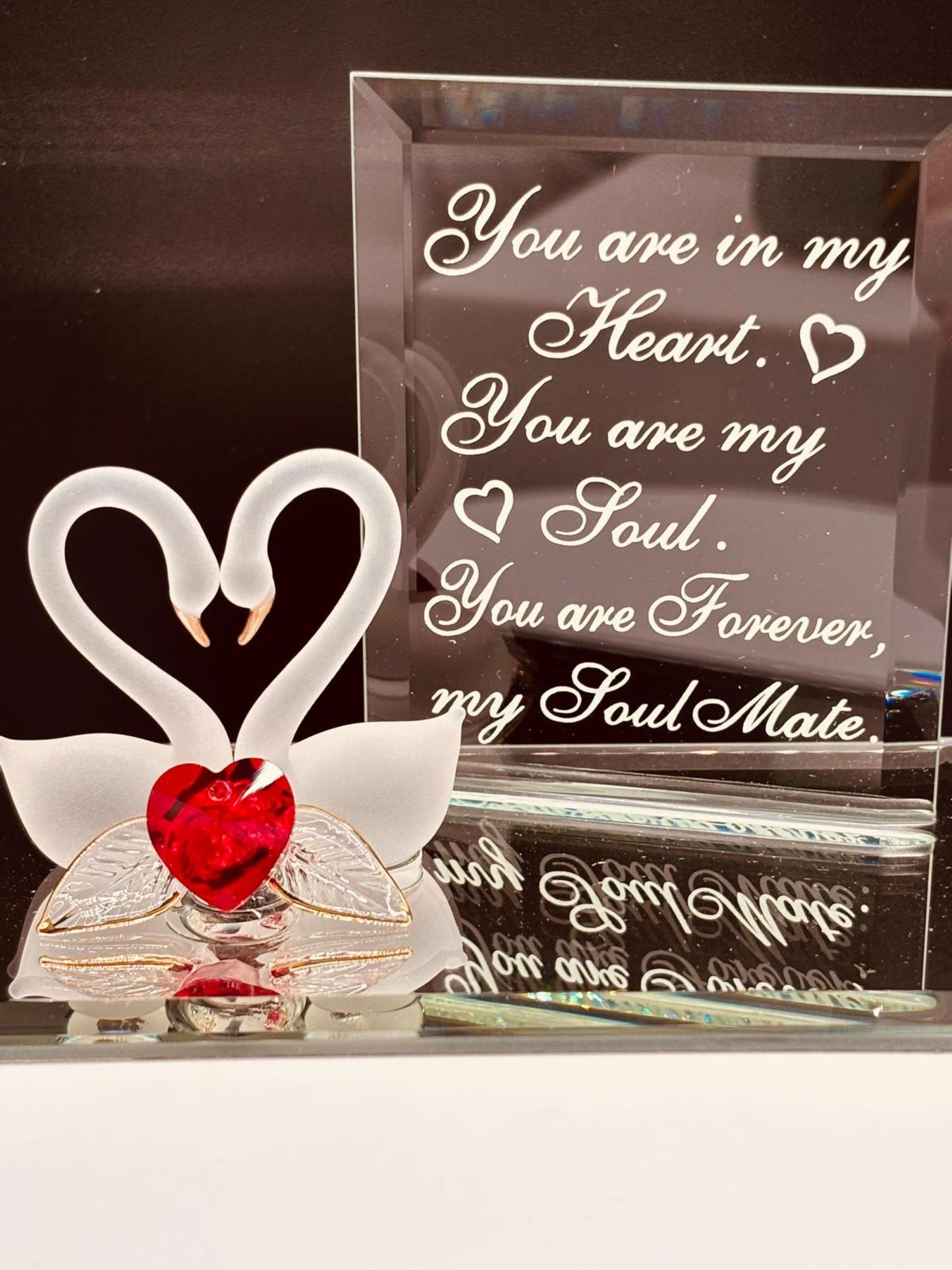 Soul Mate Swan Glass Figurine Gift | Romantic Anniversary Couple Decor