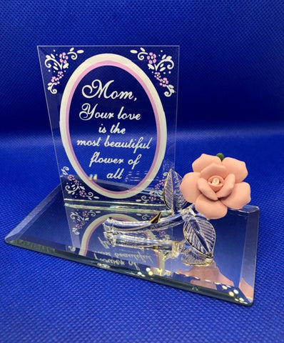 Porcelain Rose Gift for Mom, Pink Glass Flower Figurine, Mother's Day Gift, Home Decor