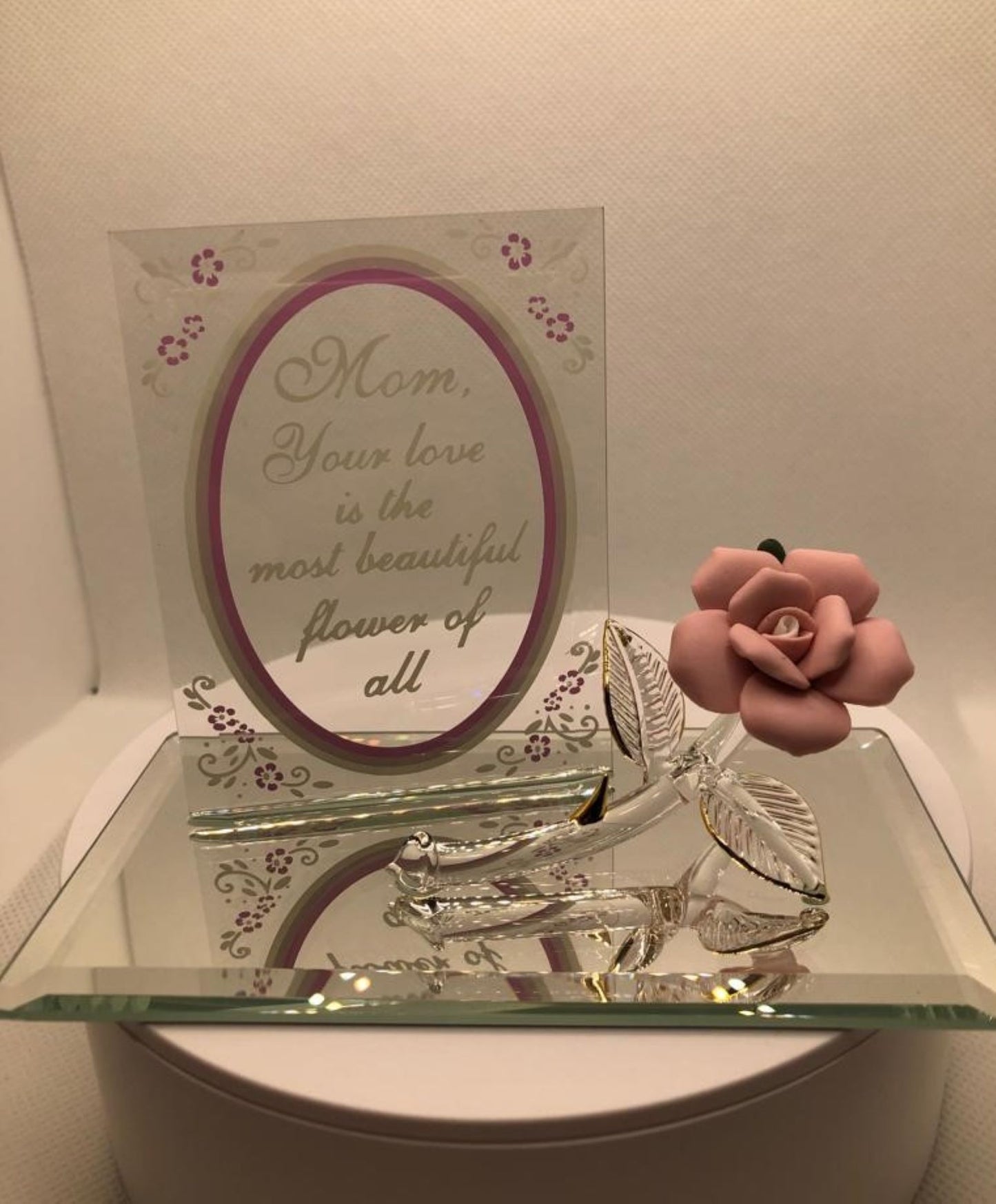 Porcelain Rose Gift for Mom, Pink Glass Flower Figurine, Mother's Day Gift, Home Decor