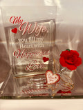 My Wife Happiness and Love Glass Rose Figurine with Crystals and Heart Tag
